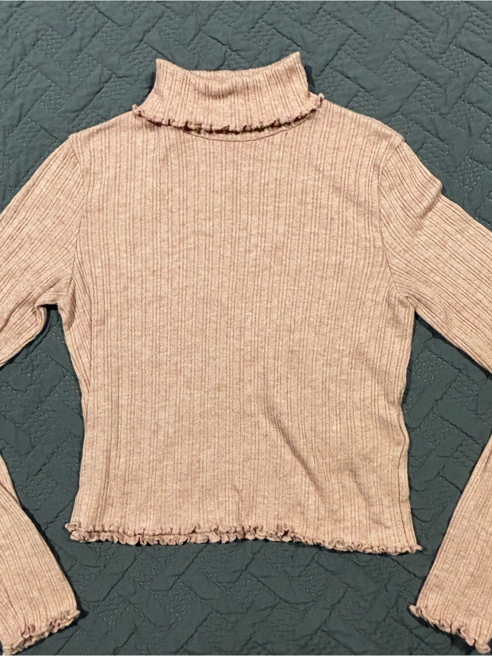 Madewell Blush Ribbed Cropped Mock-Neck Long Sleeve Top